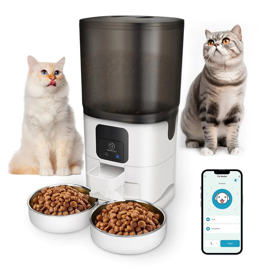 Smart Automatic Cat Feeders for 2 Cats ,7L Cat Food Dispenser with Double Bowls,WiFi Pet Feeder with APP Control for Remote Feeding,Dual Power Supply Auto Cat Feeder