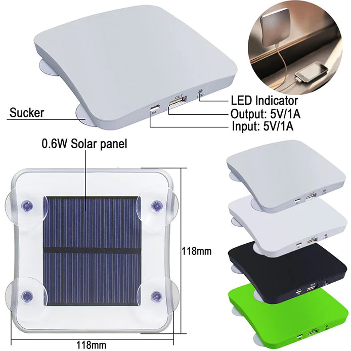 Solarbetriebenes, tragbares Ladegerät mit Saugnapf (Powerbank)