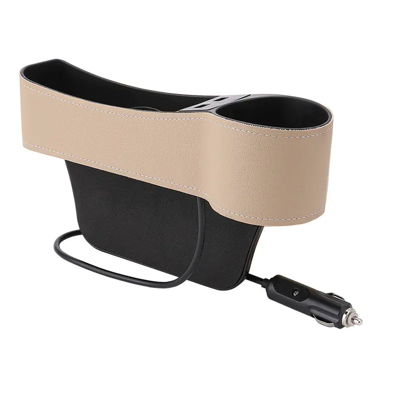 Car Storage Box with Dual USB Charger and Cup Holder