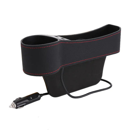 Car Storage Box with Dual USB Charger and Cup Holder