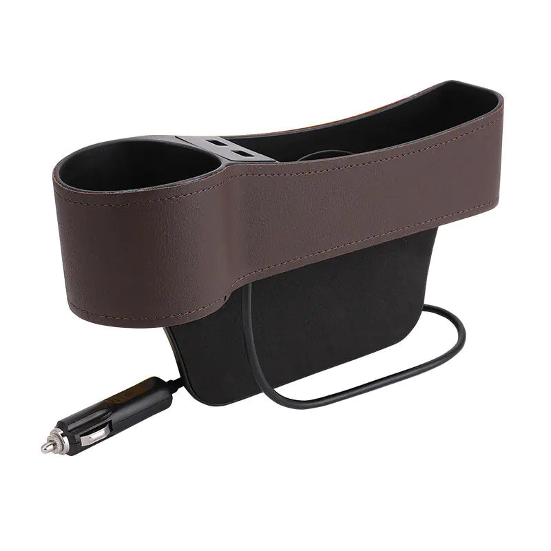 Car Storage Box with Dual USB Charger and Cup Holder