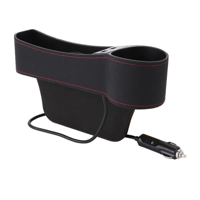 Car Storage Box with Dual USB Charger and Cup Holder
