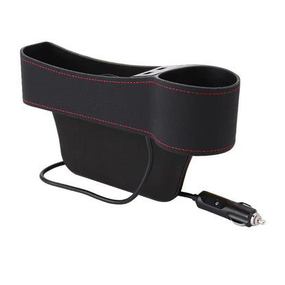 Car Storage Box with Dual USB Charger and Cup Holder